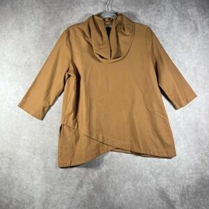 Focus Casual Life Top Womens Small Brown Waffle Knit‎ Cowl Neck 3/4 Sleeves Boho